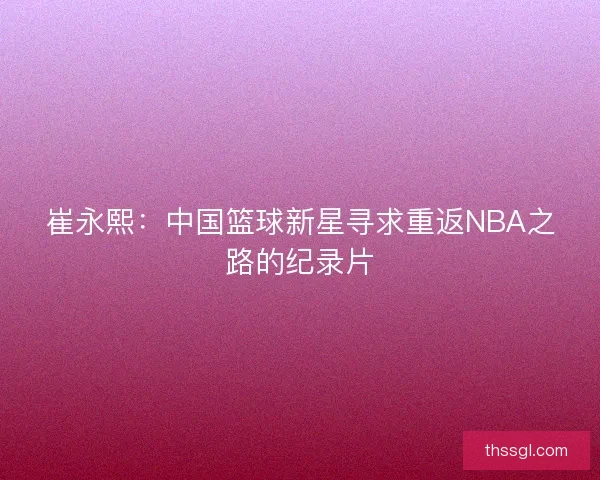 崔永熙：中国篮球新星寻求重返NBA之路的纪录片